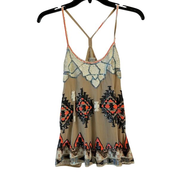 AllSaint Spitalfields Sequin Beaded Western Artsy Aztec Tank Top Women Size 10 - Picture 11 of 11